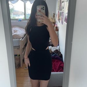 black body con mini dress with cut outs